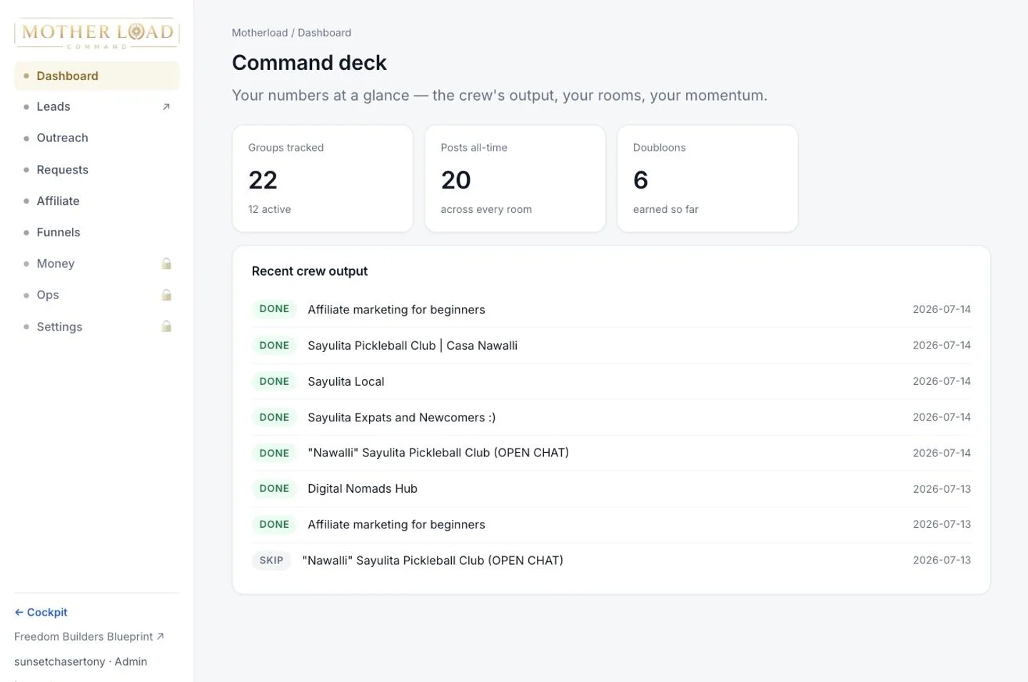 The command deck — a new client's guided starting point